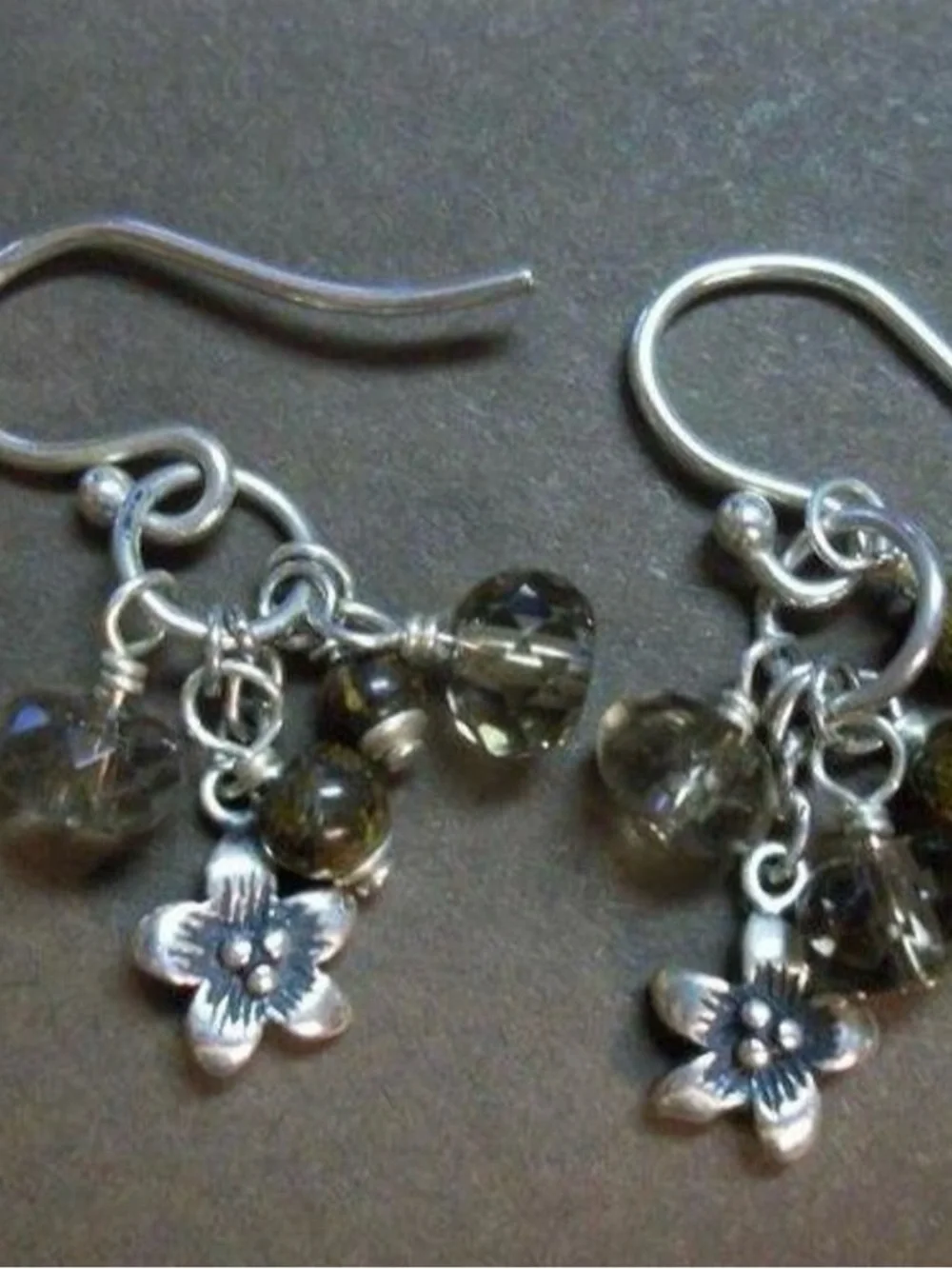 Silpada Sterling Silver Smoky Quartz & Brown Gemstone Flower Drop Earrings - Picture 2 of 3